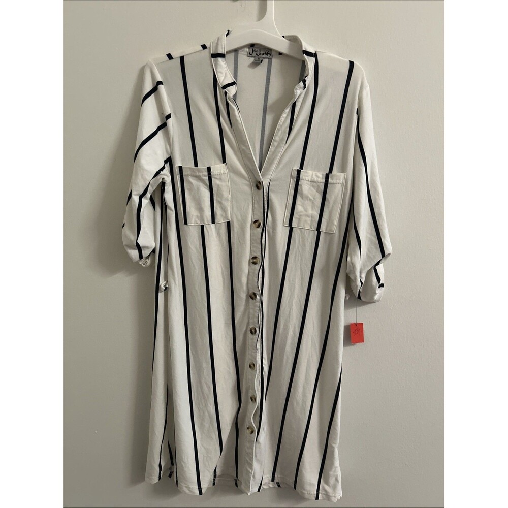 Plus Size J For Justify Black/White Striped Shirt Dress Size Med VGUC